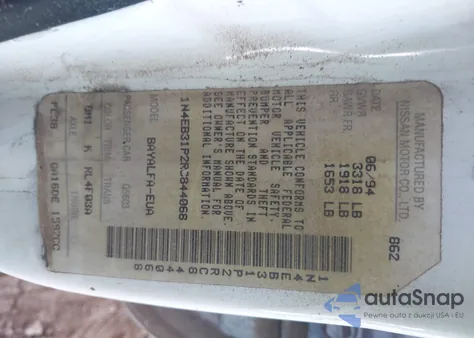 1994 Nissan Sentra E/Xe/Gxe/Le z USA, uszkodzony, nr VIN 1N4EB31P2RC844068